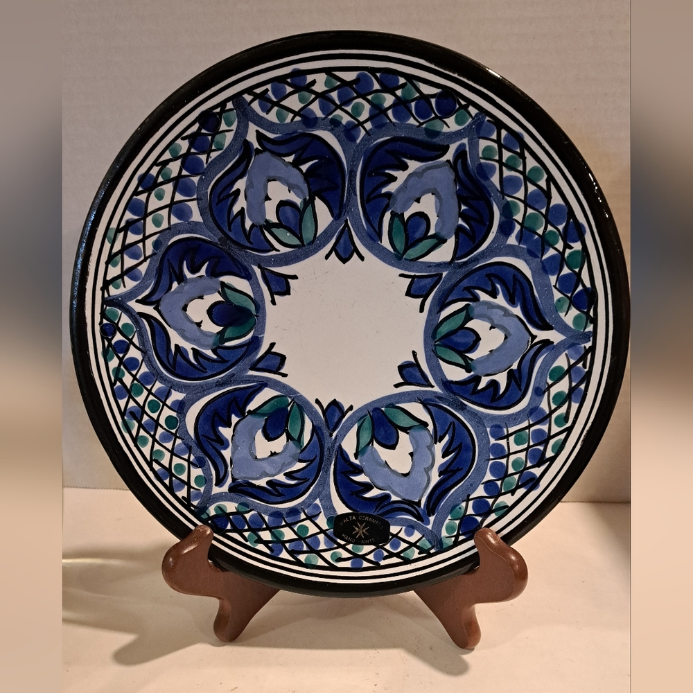 Hand painted blue and white  terracotta plate. Beautiful.